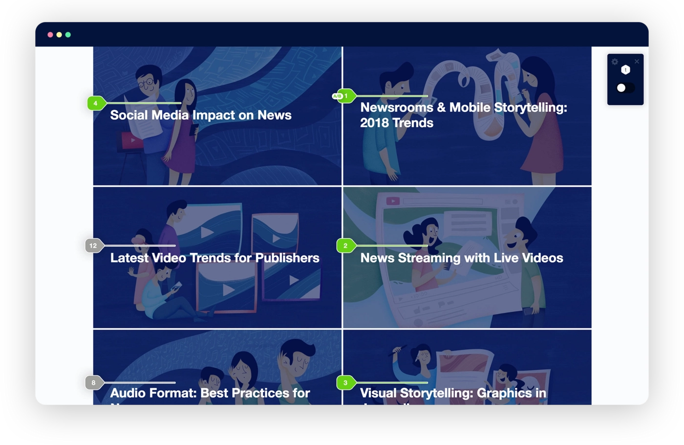 Headline testing widget on the main page