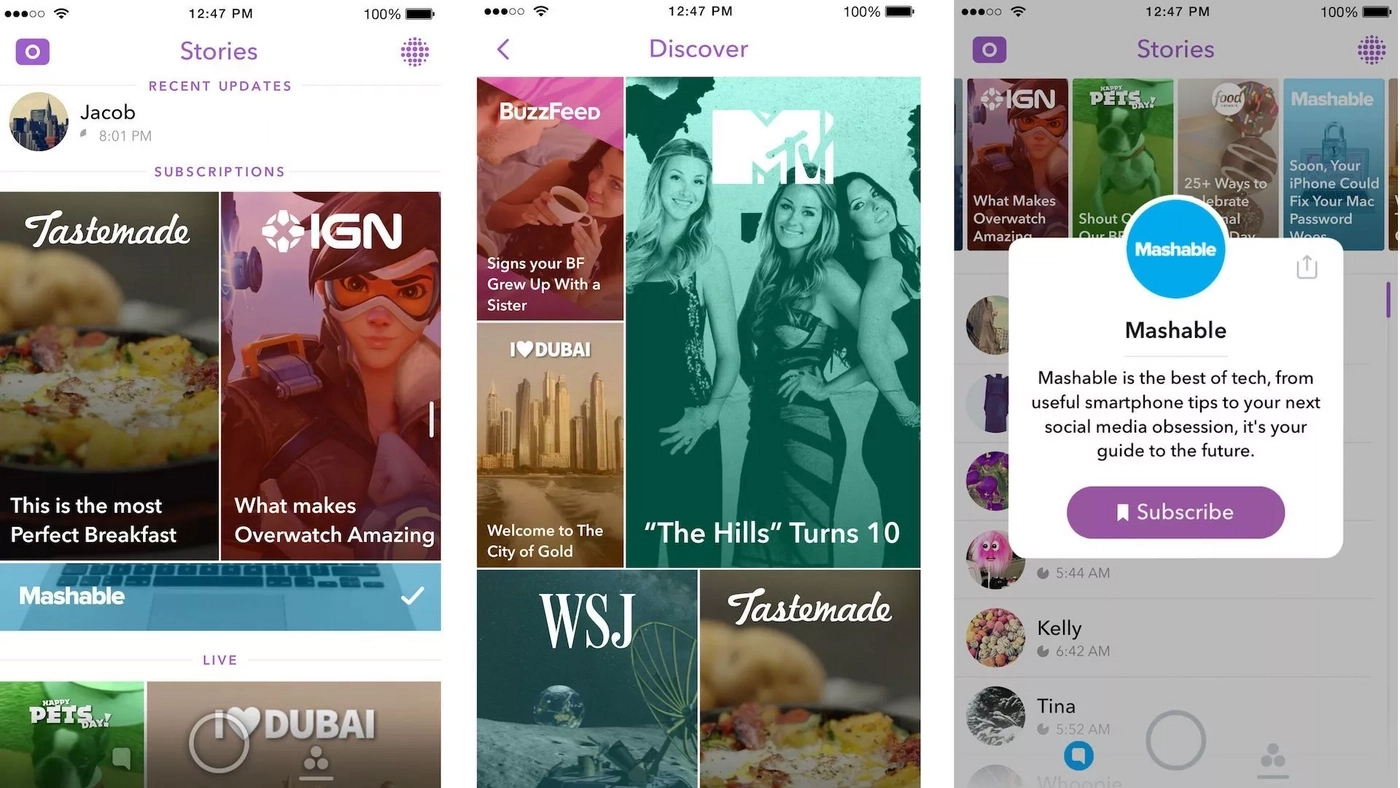 Redisigned Snapchat Discover for mobile