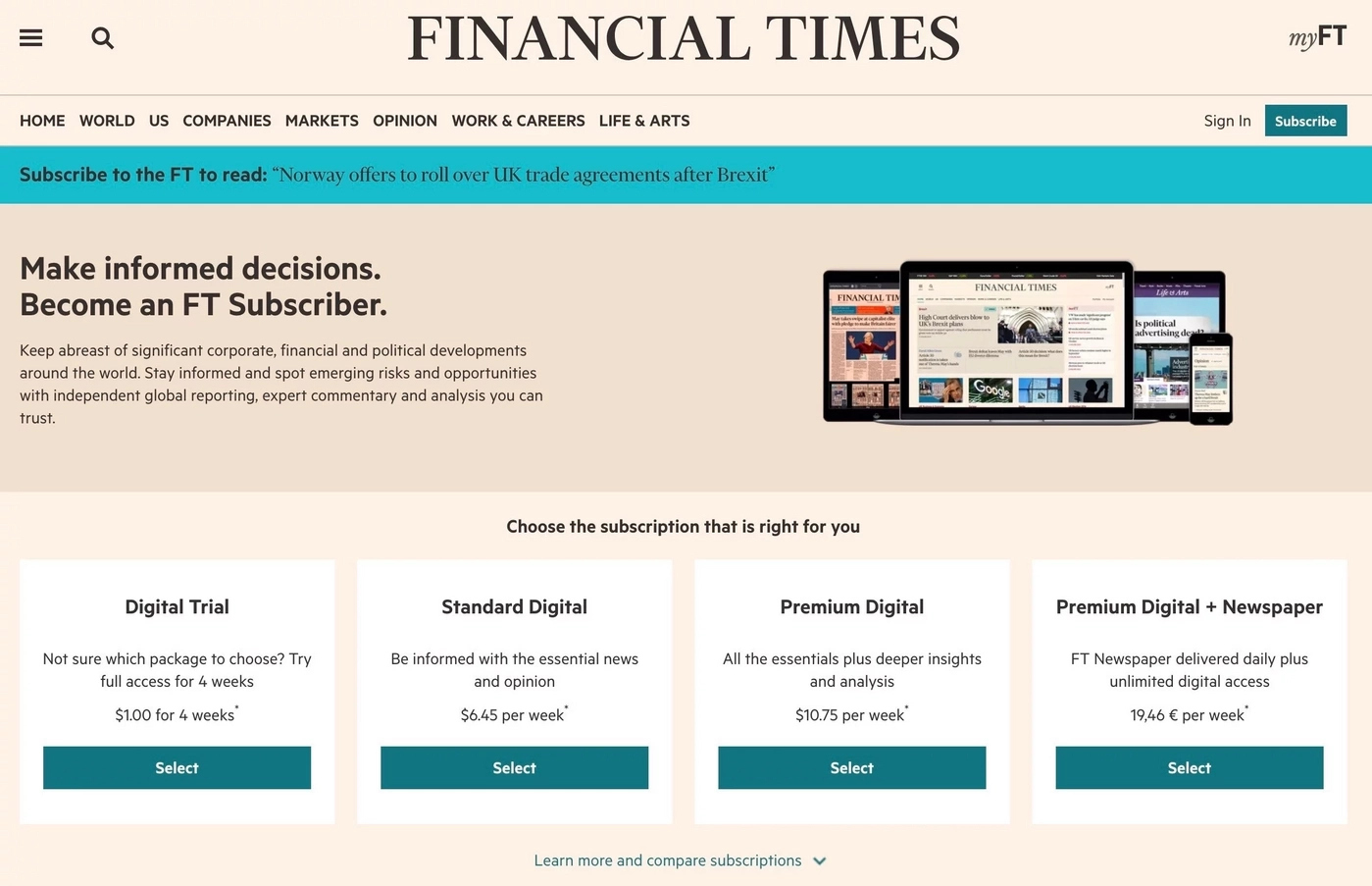 The case of using the hard paywall by Financial Times
