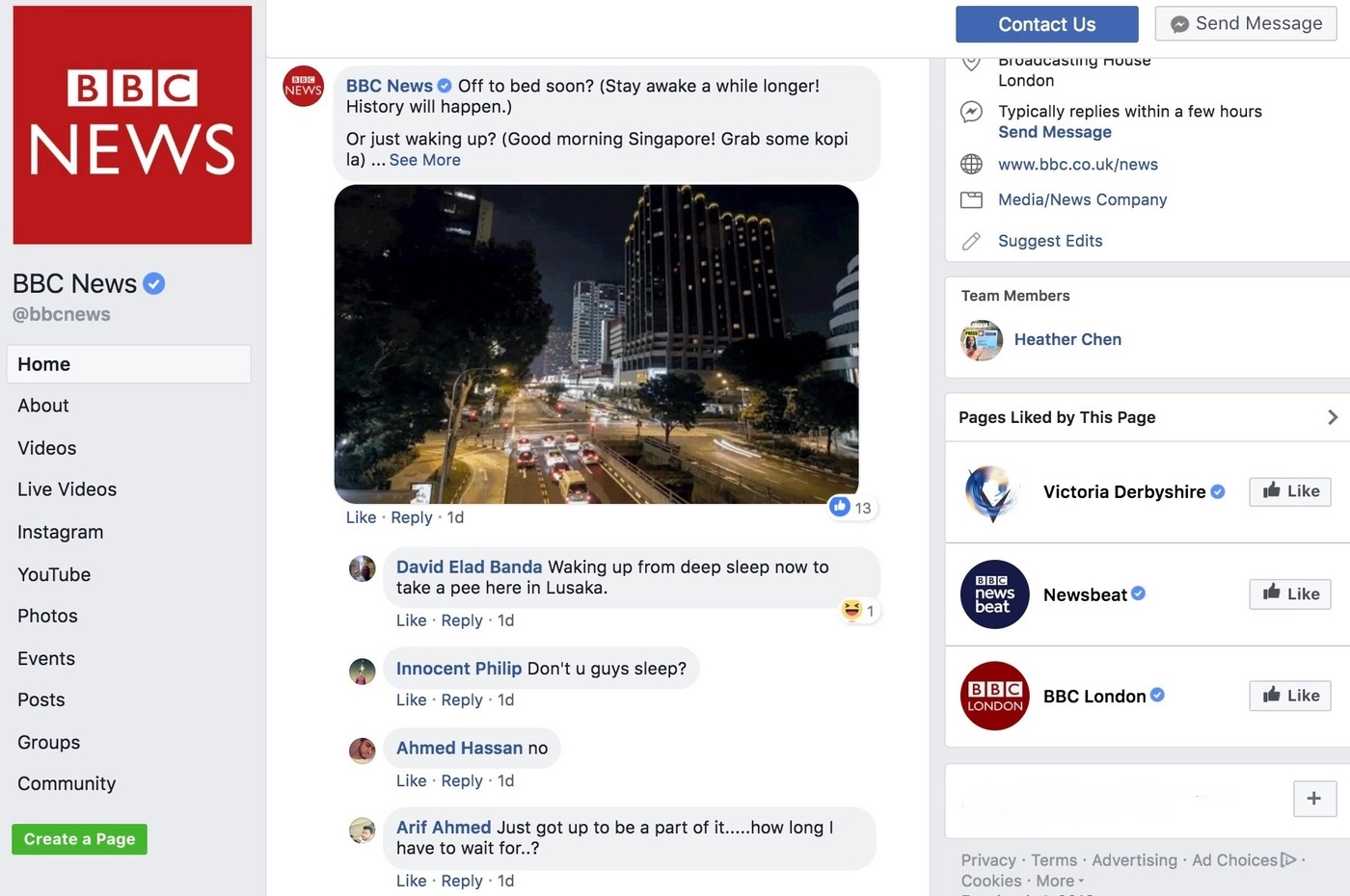 BBC News Facebook public page example