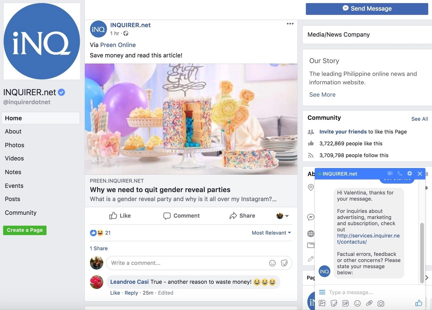 Inquirer chatbot example